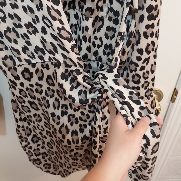 Zara Beige and Brown Animal Print Wrap Dress Size Small (S) - Picture 4 of 6